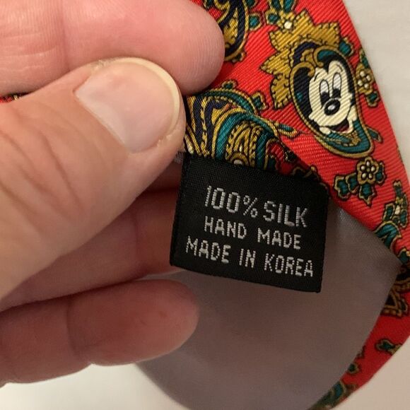 Disney Balancine Inc. Red Gold Mickey Mouse Paisley Print Silk Tie - Picture 7 of 7